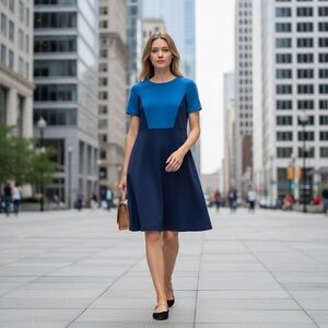 Boden Blue Color Block Ponte Blue Short Sleeve Dress 10L‎